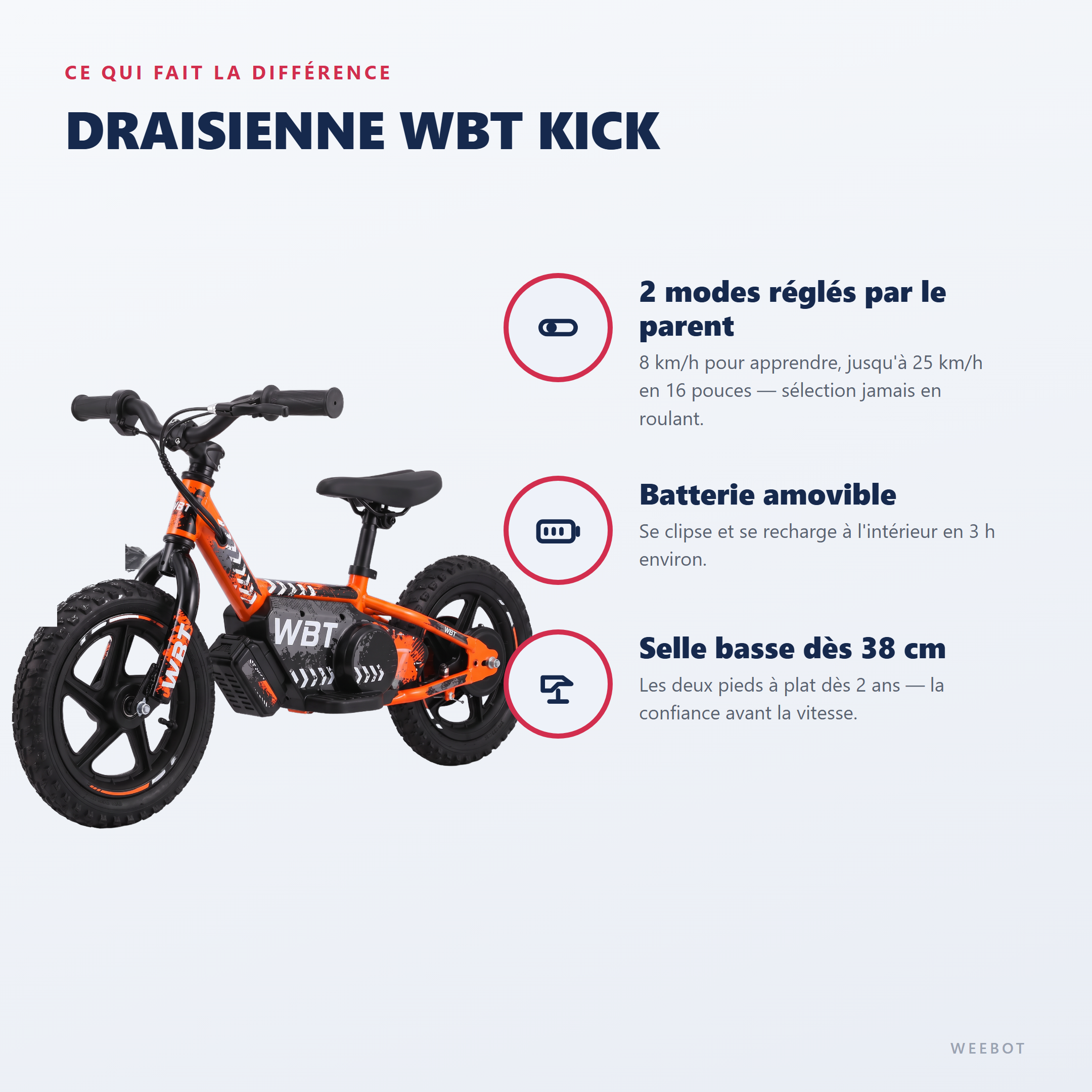 draisienne électrique enfant WBT Kick - points forts