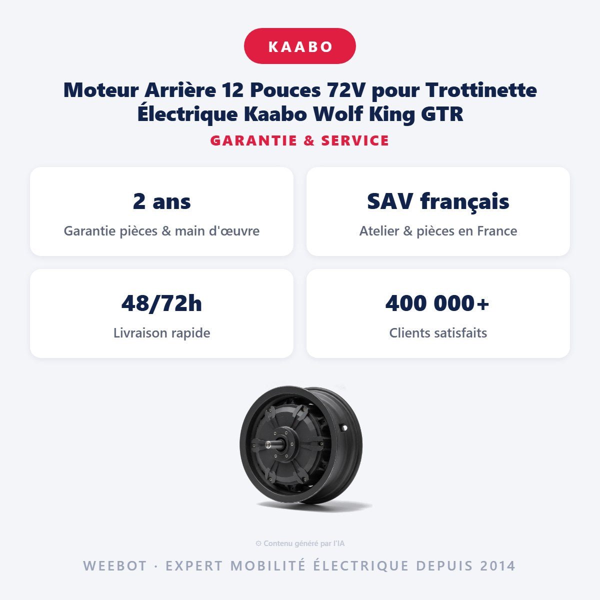 Moteur Arrière 12 Pouces 72V pour Trottinette Électrique Kaabo Wolf King GTR - Weebot