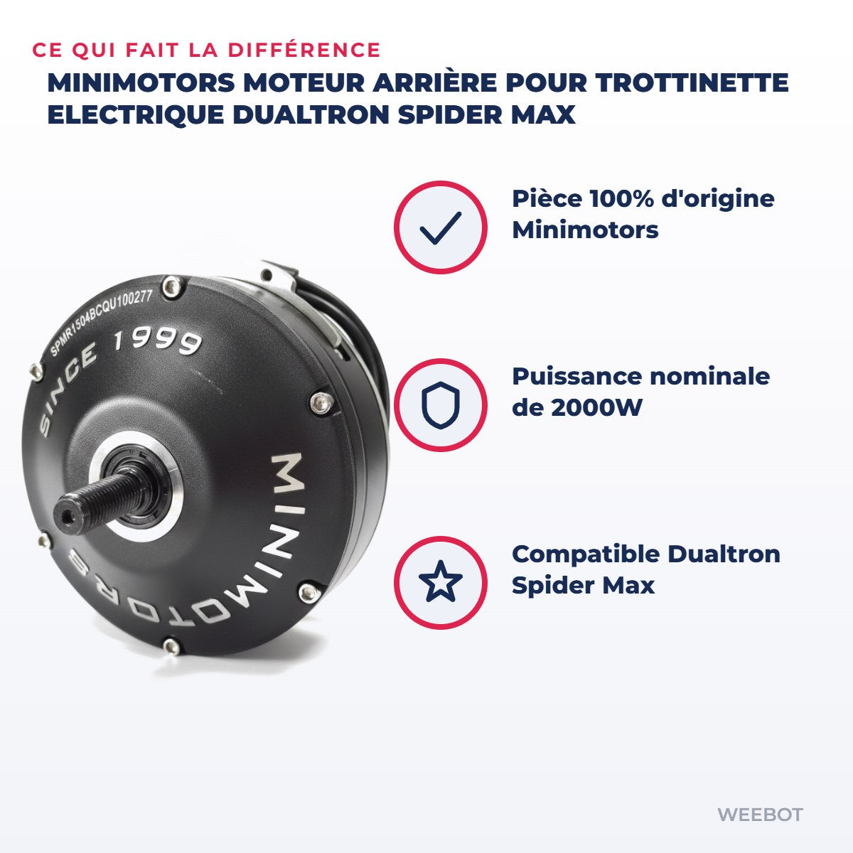 Moteur arrière pour Trottinette Electrique Dualtron Spider Max — points forts : Pièce 100% d'origine Minimotors