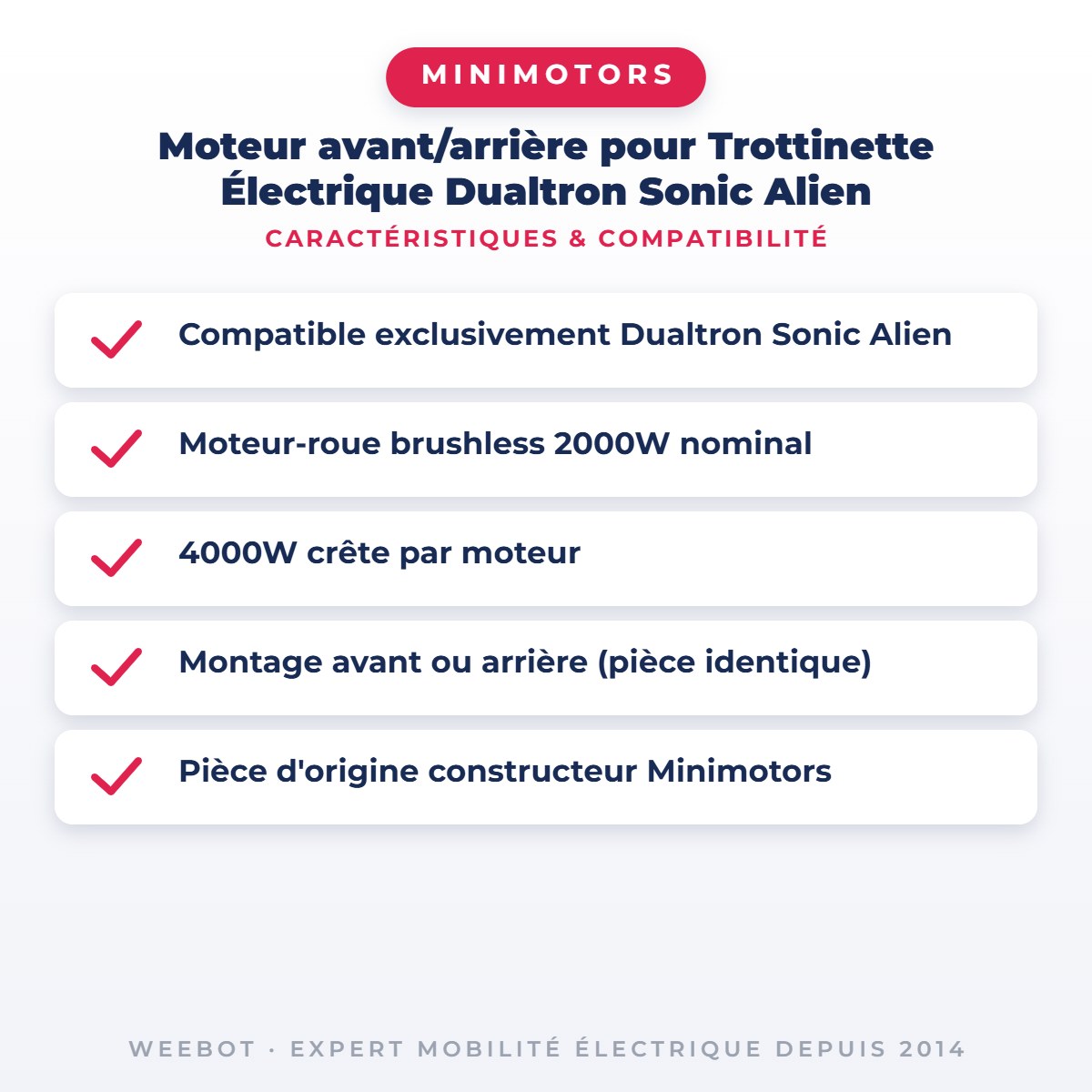 Moteur avant/arrière pour Trottinette Électrique Dualtron Sonic Alien — caractéristiques et compatibilité
