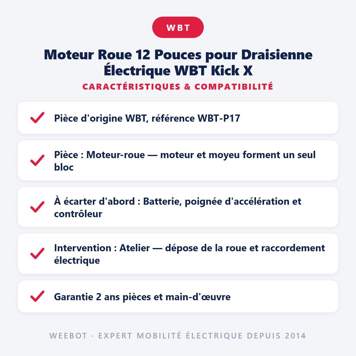 Moteur Roue 12 Pouces pour Draisienne Électrique WBT Kick X - Weebot