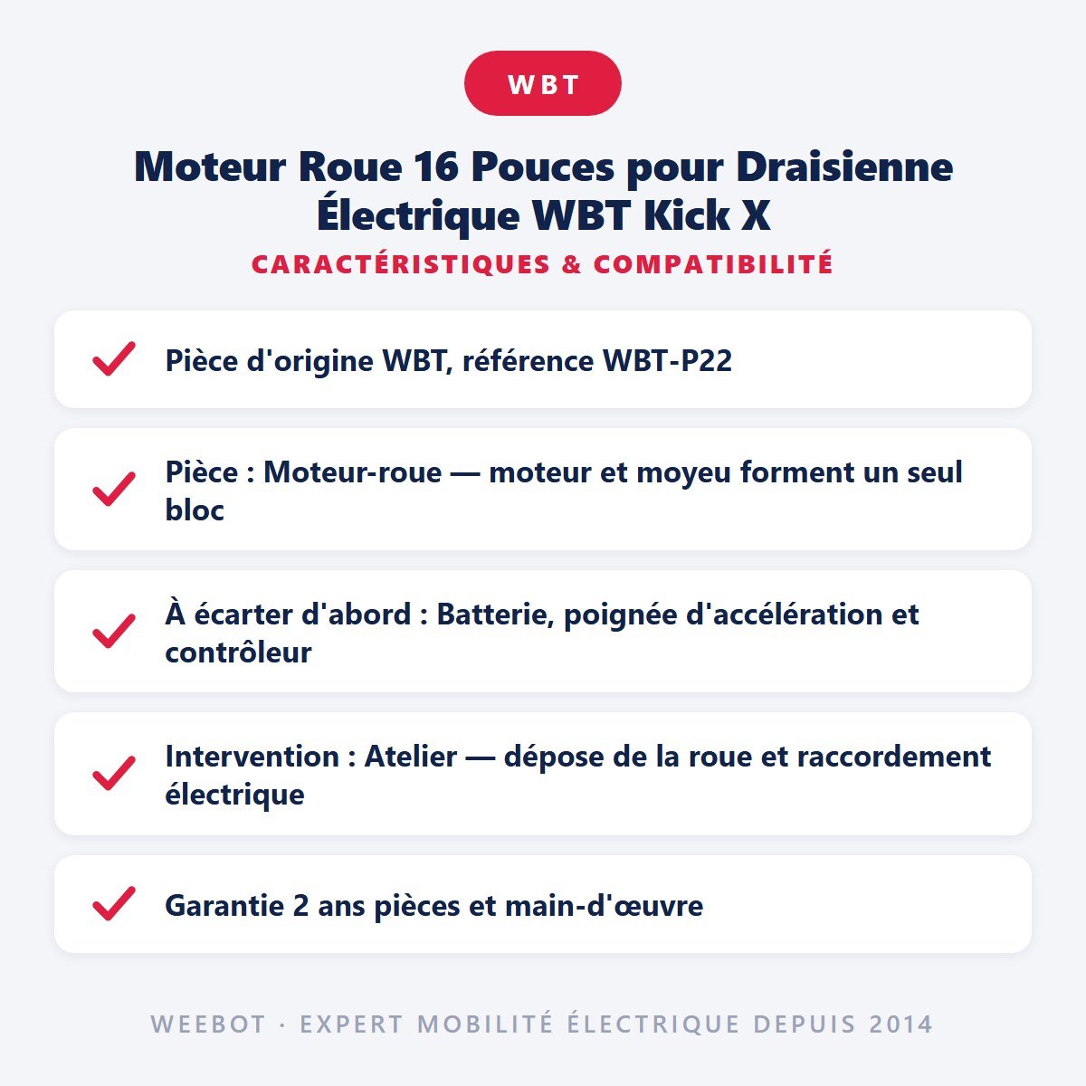 Moteur Roue 16 Pouces pour Draisienne Électrique WBT Kick X - Weebot