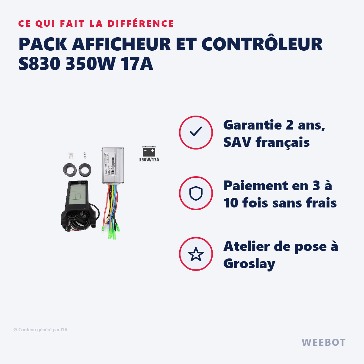 Pack Afficheur et Contrôleur S830 350W 17A : les points forts