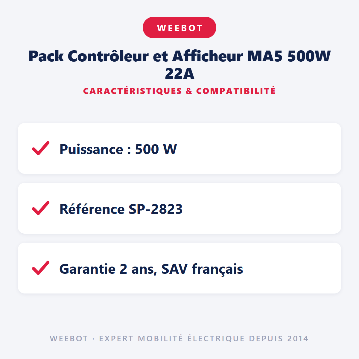 Pack Contrôleur et Afficheur MA5 500W 22A : caractéristiques et compatibilité