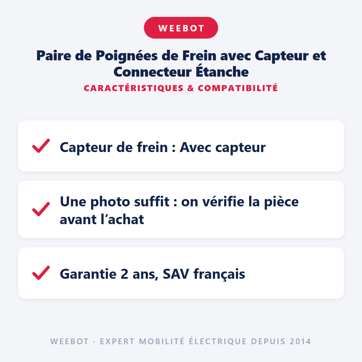 Paire de Poignées de Frein avec Capteur et Connecteur Étanche : caractéristiques et compatibilité