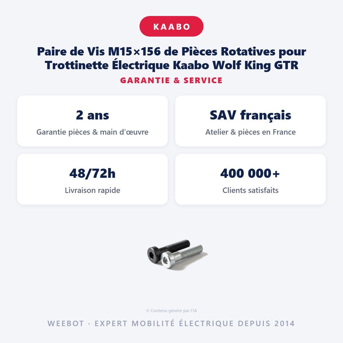 Paire de Vis M15×156 de Pièces Rotatives pour Trottinette Électrique Kaabo Wolf King GTR - Weebot