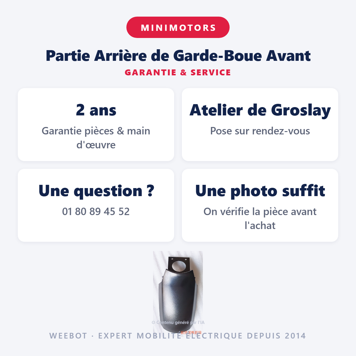 Partie Arrière de Garde-Boue Avant : garantie 2 ans et service après-vente