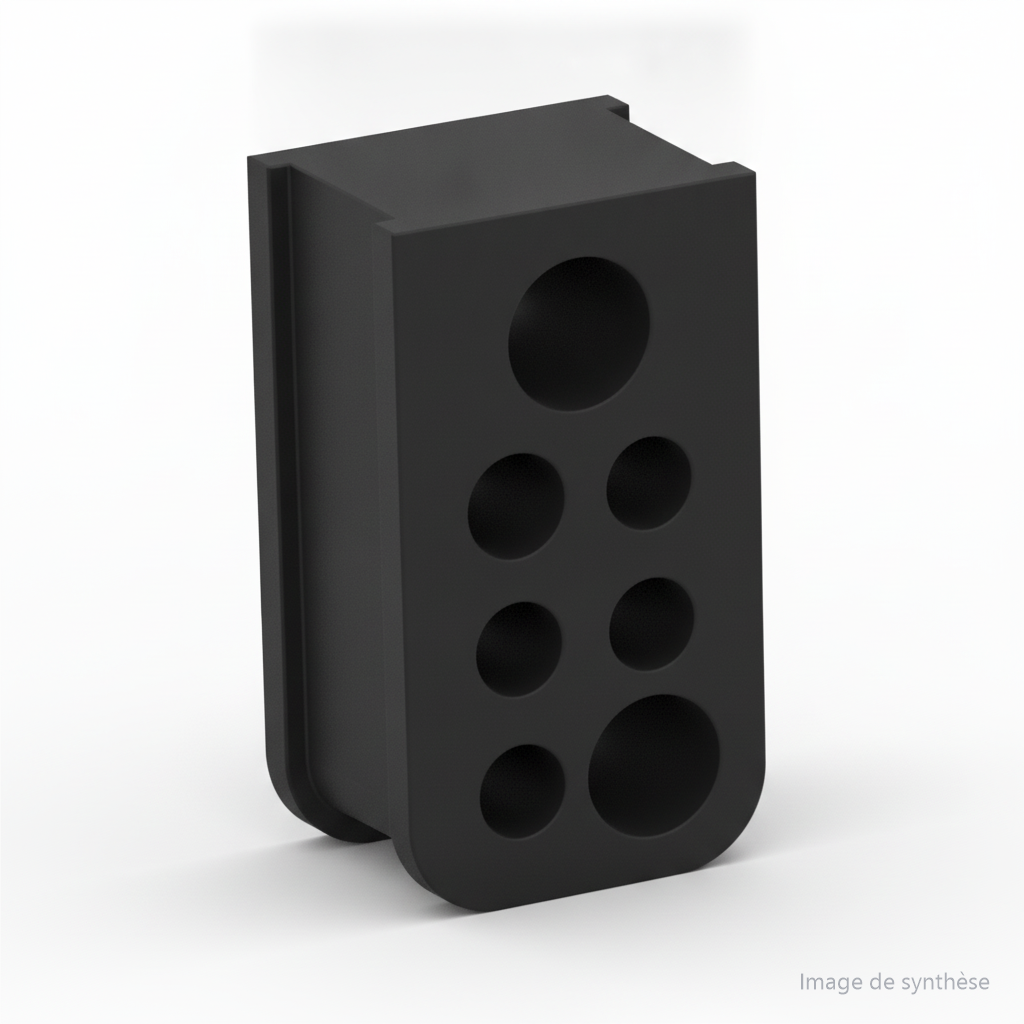 Modélisation 3D d'un passe-câble en caoutchouc orange pour le deck arrière de la Dualtron Popular