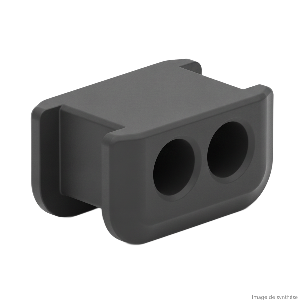 Dessin technique en 3D d'un passe-câble à deux ouvertures pour trottinette électrique Dualtron