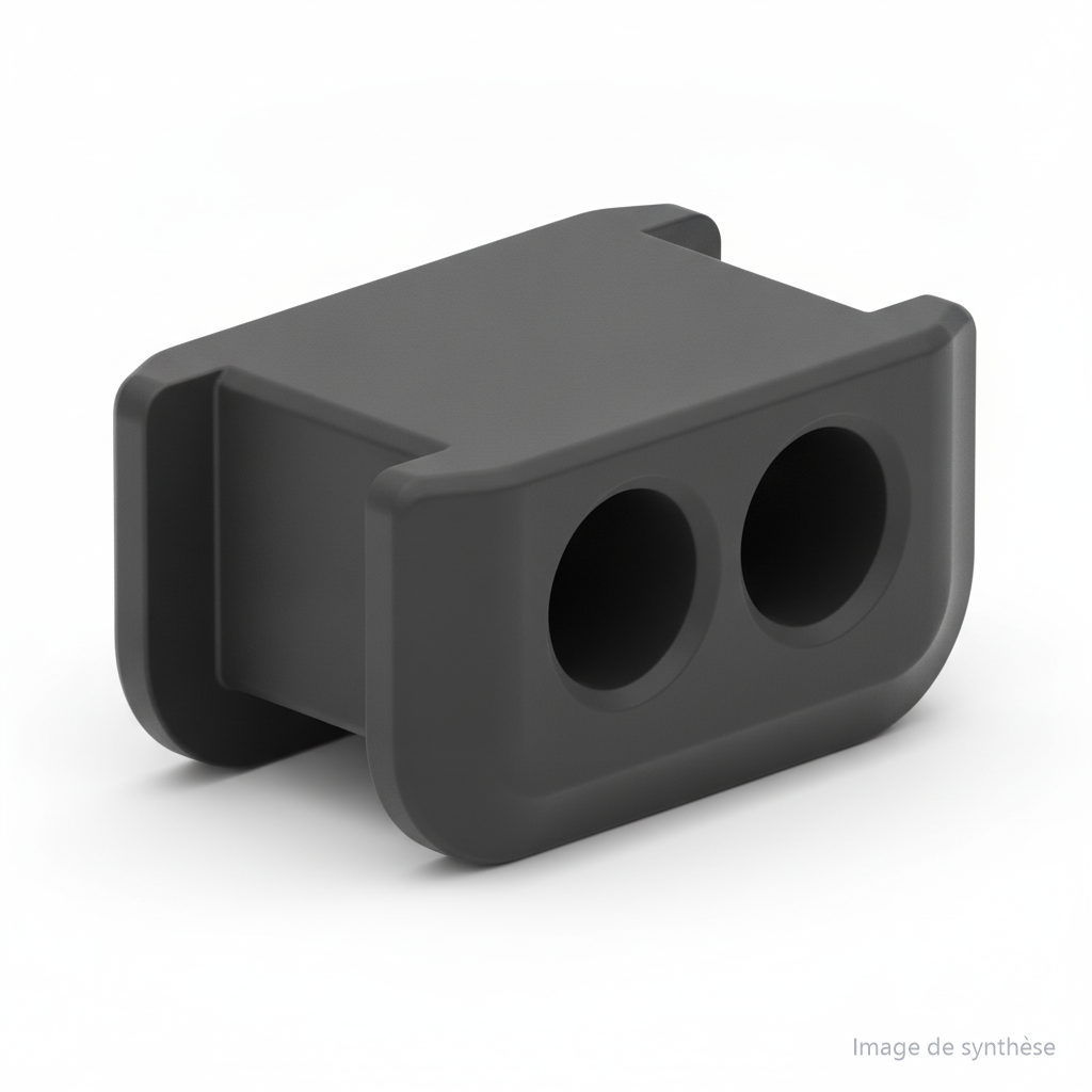 Dessin technique en 3D d'un passe-câble à deux ouvertures pour trottinette électrique Dualtron