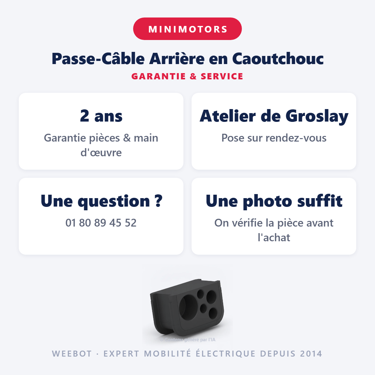 Passe-Câble Arrière en Caoutchouc : garantie 2 ans et service après-vente