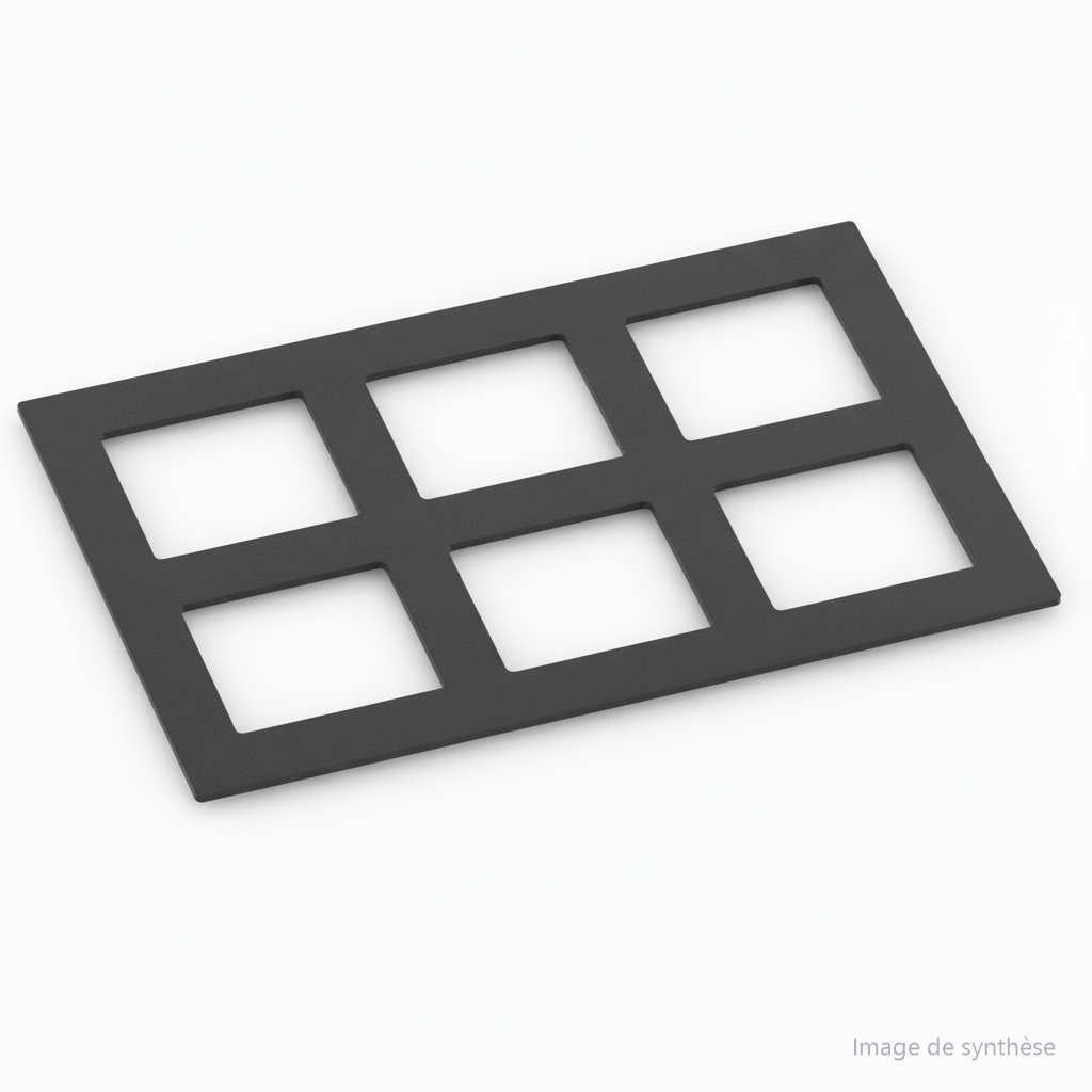 Schéma d'un patin amortisseur de batterie rectangulaire avec six découpes pour Dualtron Storm