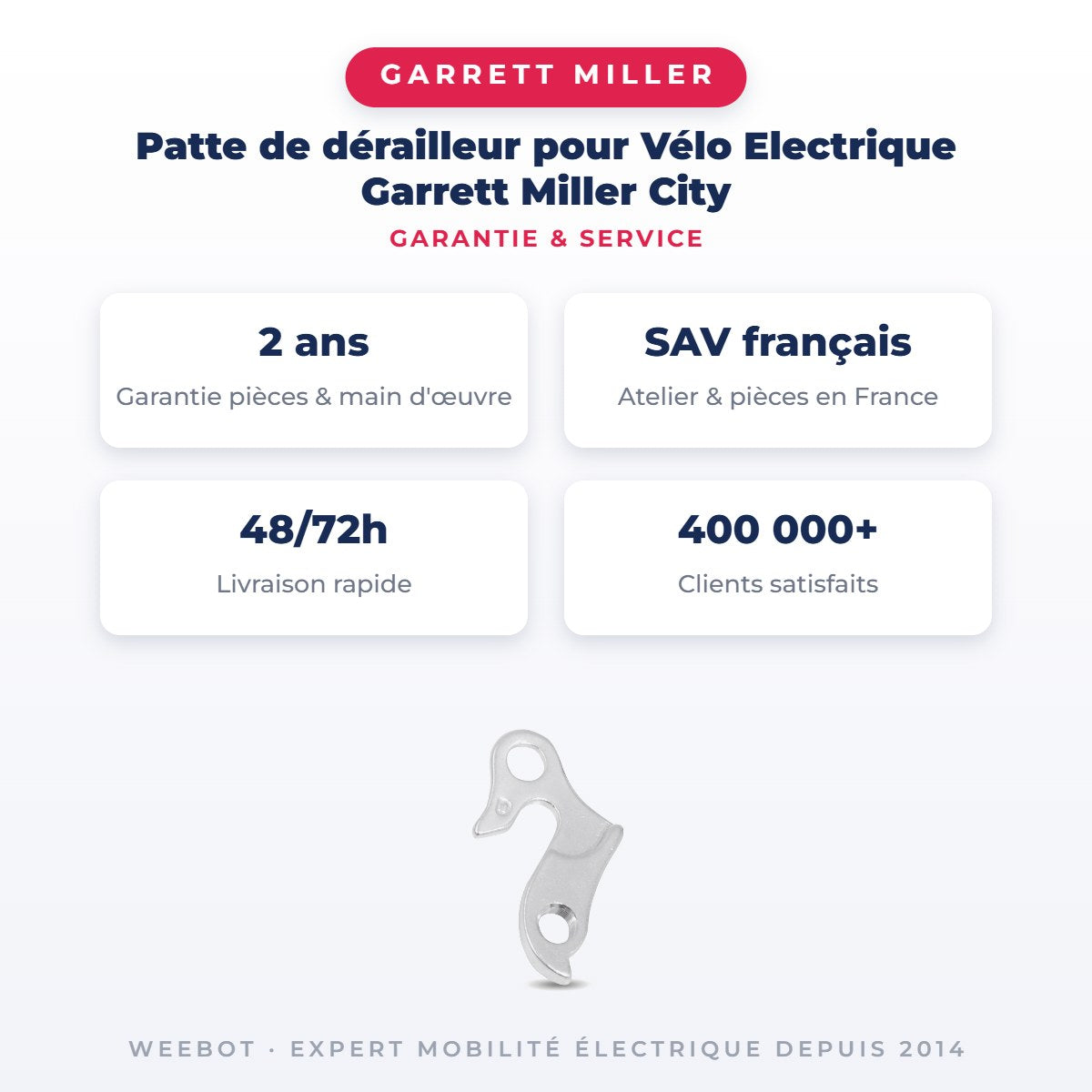 Patte de dérailleur pour Vélo Electrique Garrett Miller City — garantie 2 ans pièces et main d'œuvre : SAV français