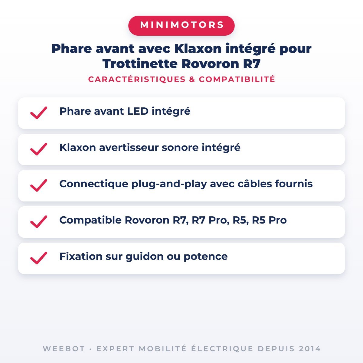 Phare avant avec Klaxon intégré pour Trottinette Rovoron R7 - Weebot