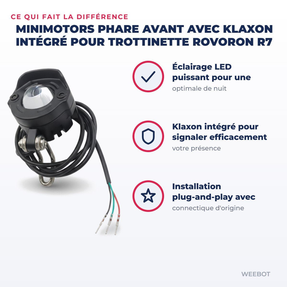 Phare avant avec Klaxon intégré pour Trottinette Rovoron R7 - Weebot