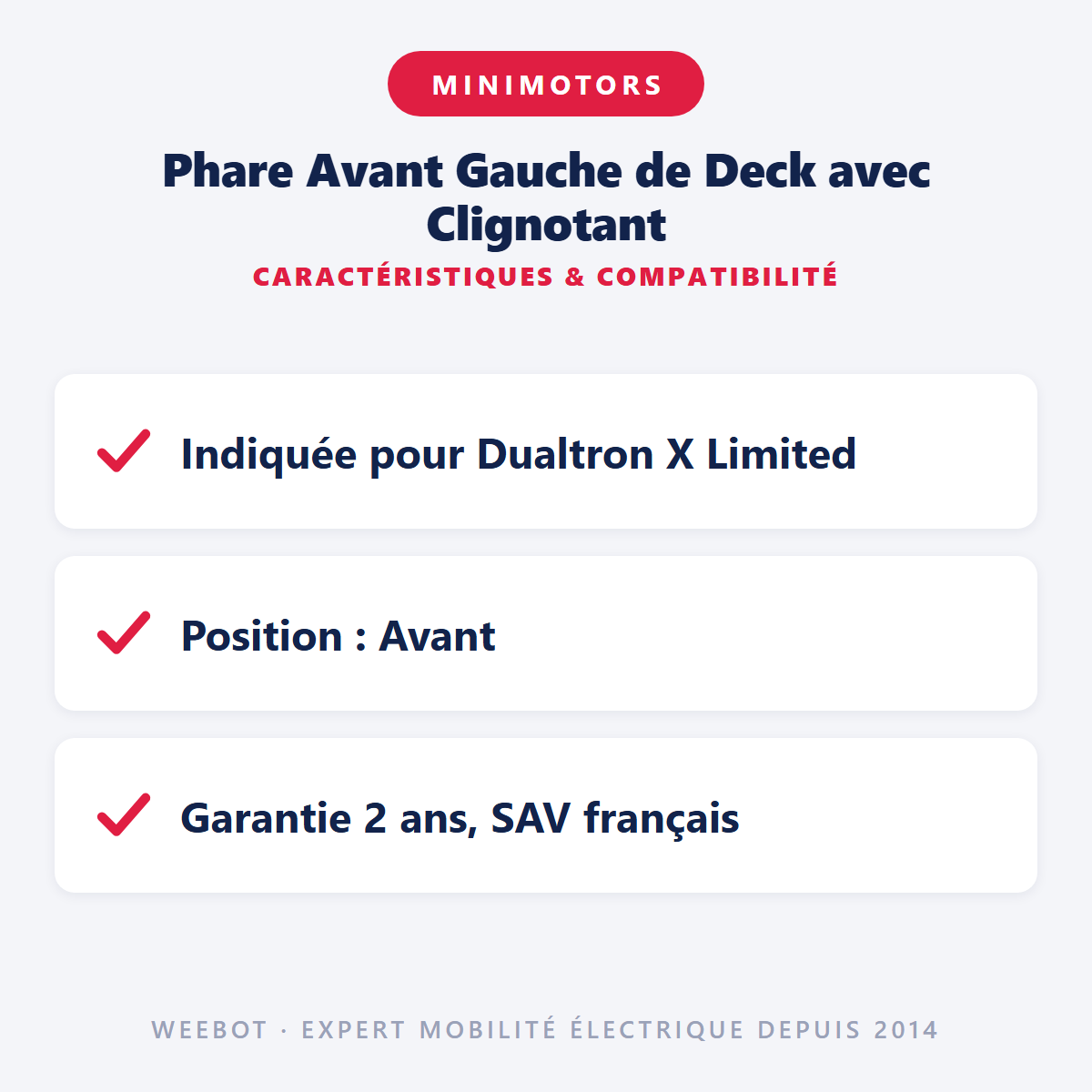 Phare Avant Gauche de Deck avec Clignotant : caractéristiques et compatibilité