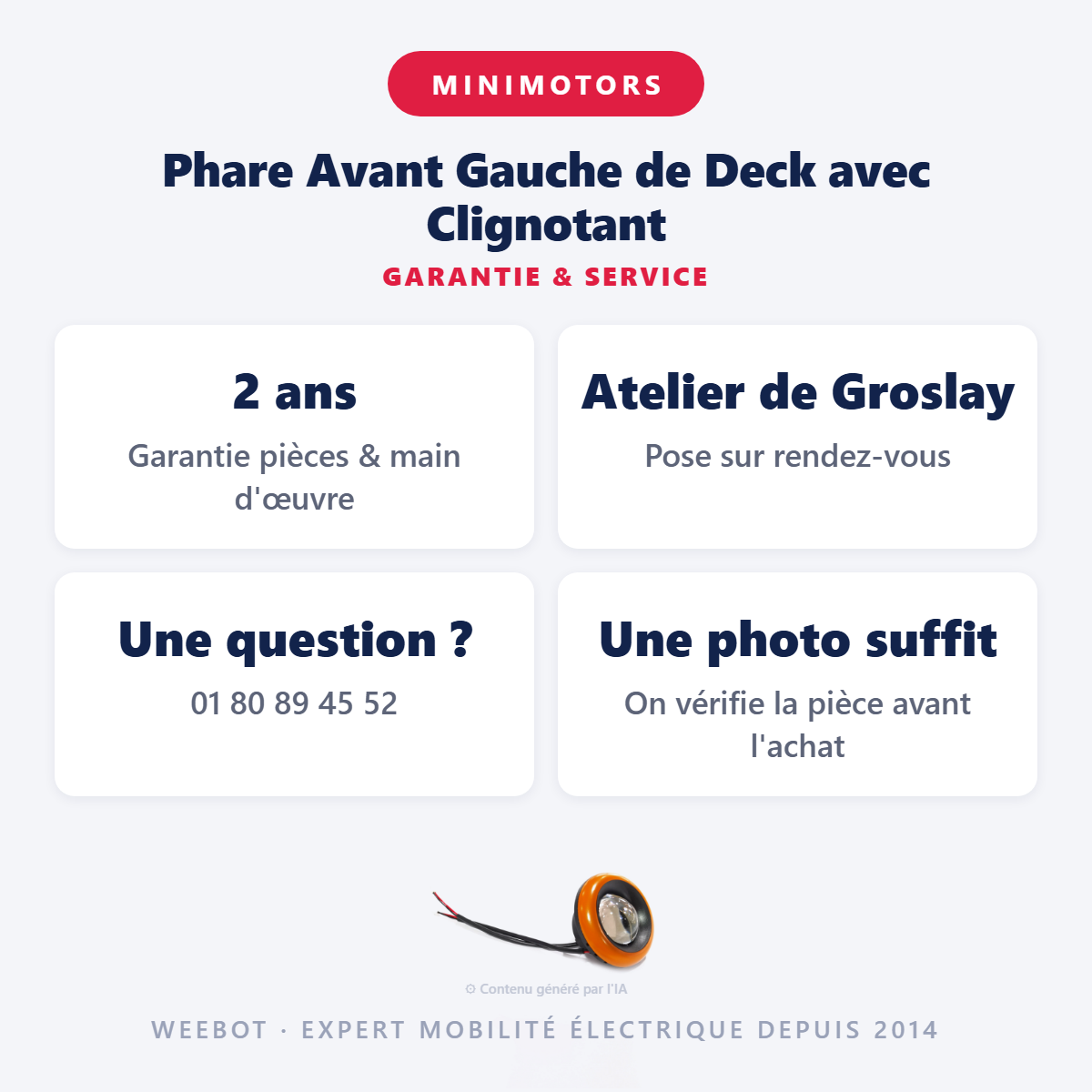 Phare Avant Gauche de Deck avec Clignotant : garantie 2 ans et service après-vente