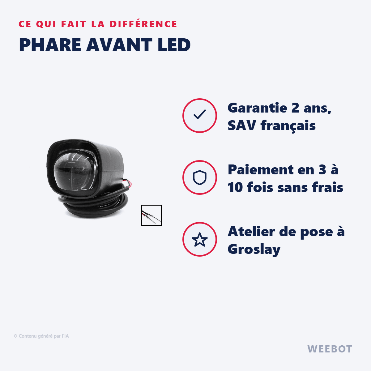 Phare Avant LED pour Trottinette Électrique Dualtron Togo 48V - Weebot