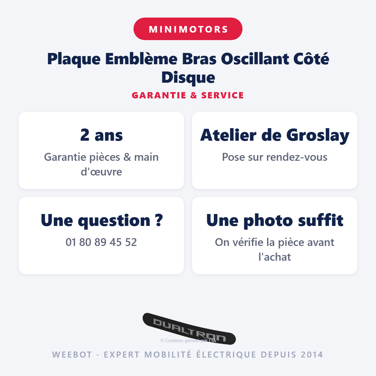 Plaque Emblème Bras Oscillant Côté Disque : garantie 2 ans et service après-vente