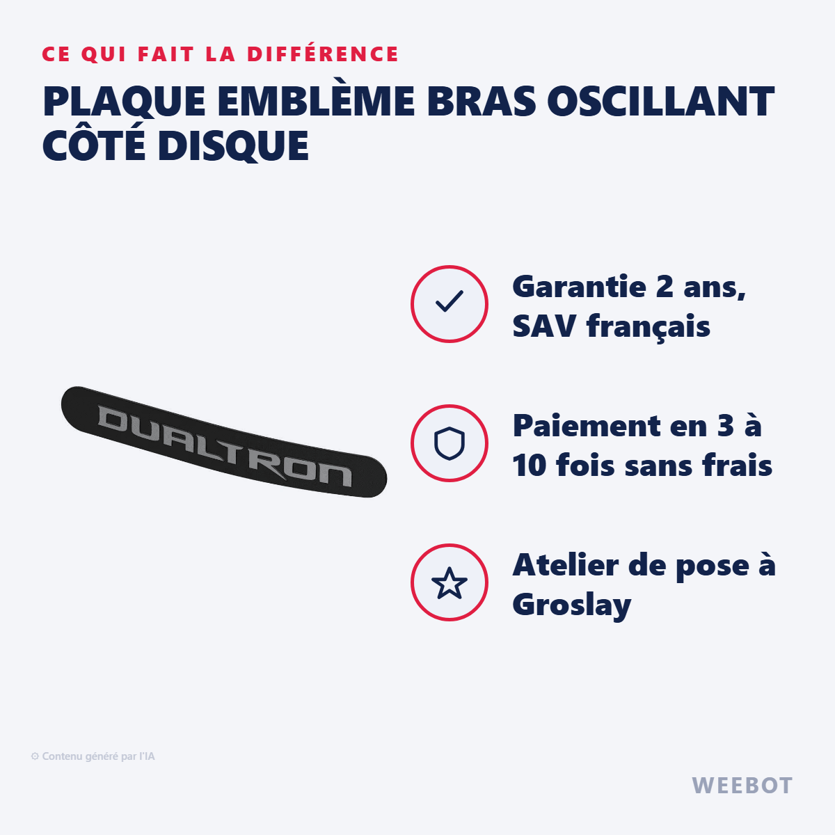 Plaque Emblème Bras Oscillant Côté Disque : les points forts