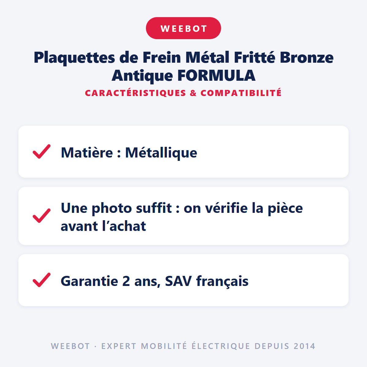 Plaquettes de Frein Métal Fritté Bronze Antique FORMULA : caractéristiques et compatibilité