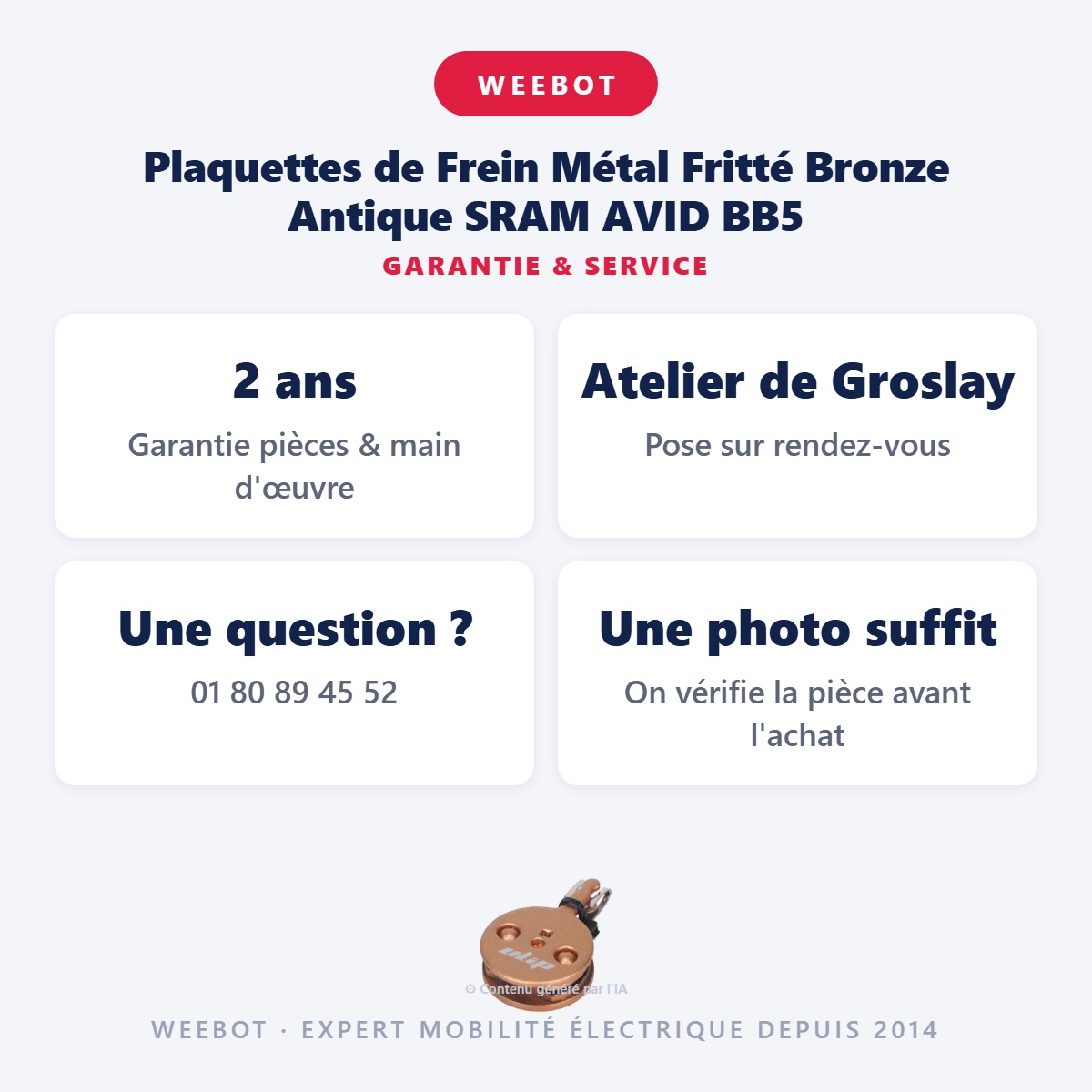 Plaquettes de Frein Métal Fritté Bronze Antique SRAM AVID BB5 : garantie 2 ans et service après-vente