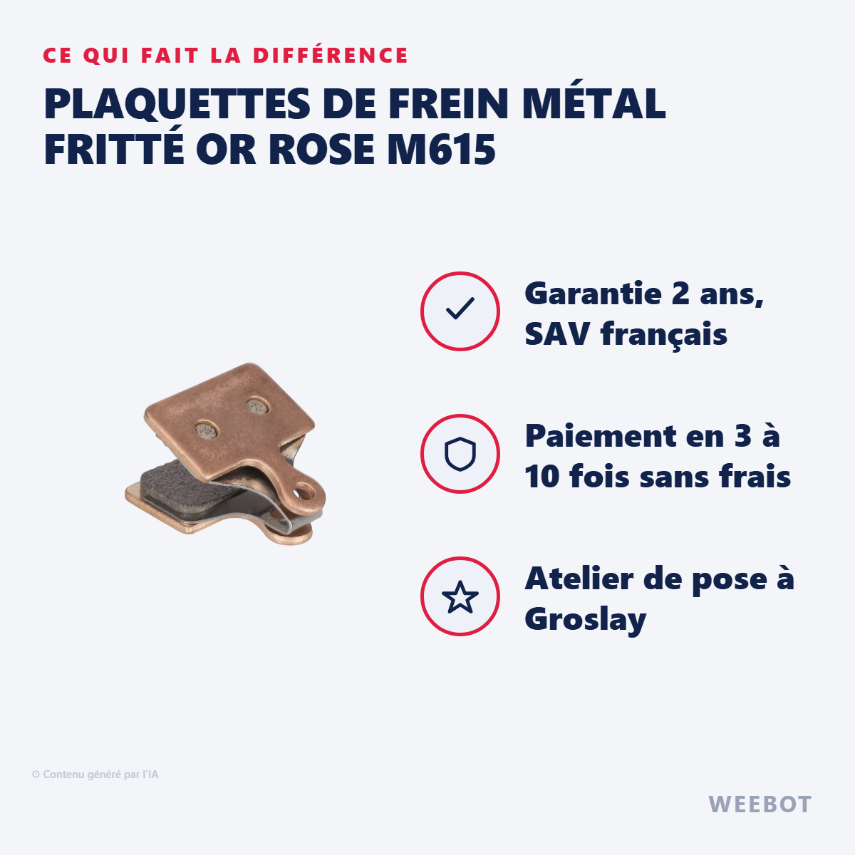 Plaquettes de Frein Métal Fritté Or Rose M615 : les points forts