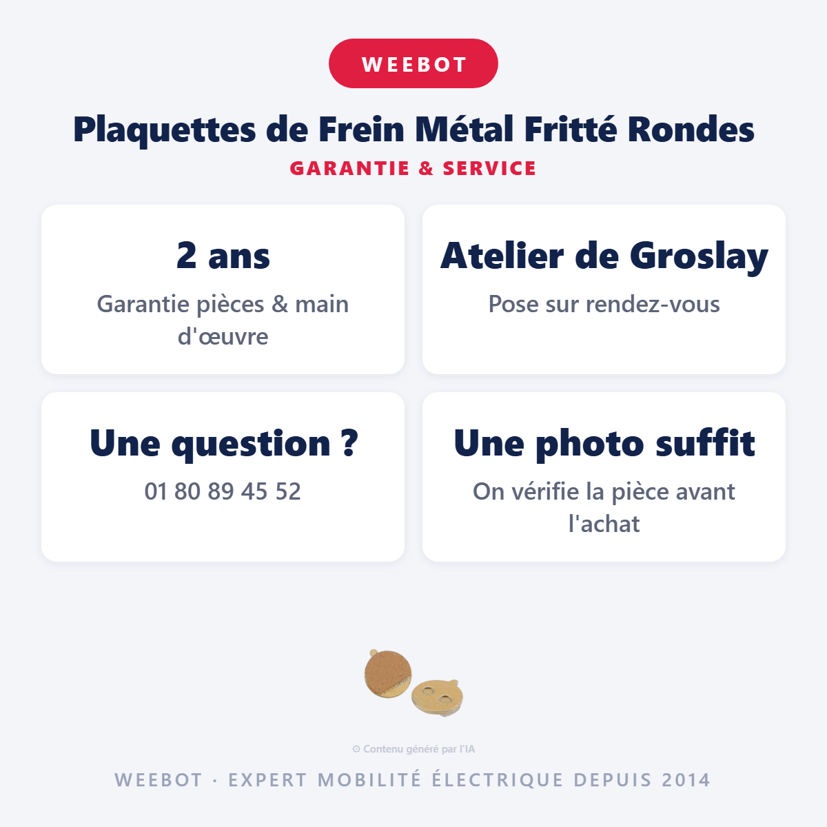 Plaquettes de Frein Métal Fritté Rondes : garantie 2 ans et service après-vente