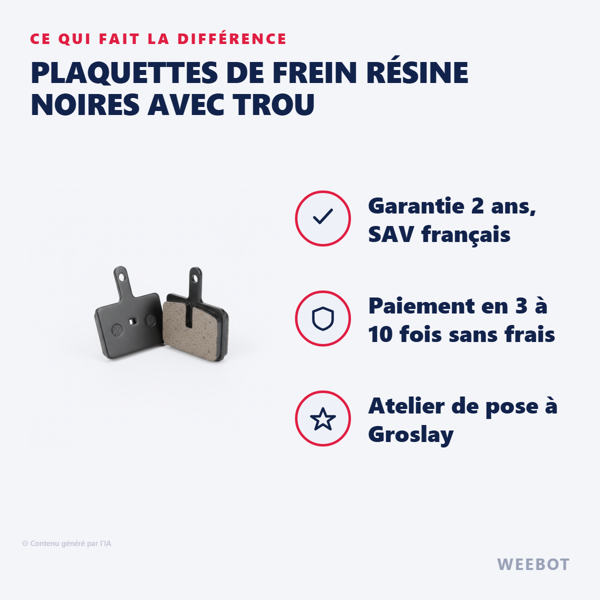 Plaquettes de Frein Résine Noires avec Trou : les points forts