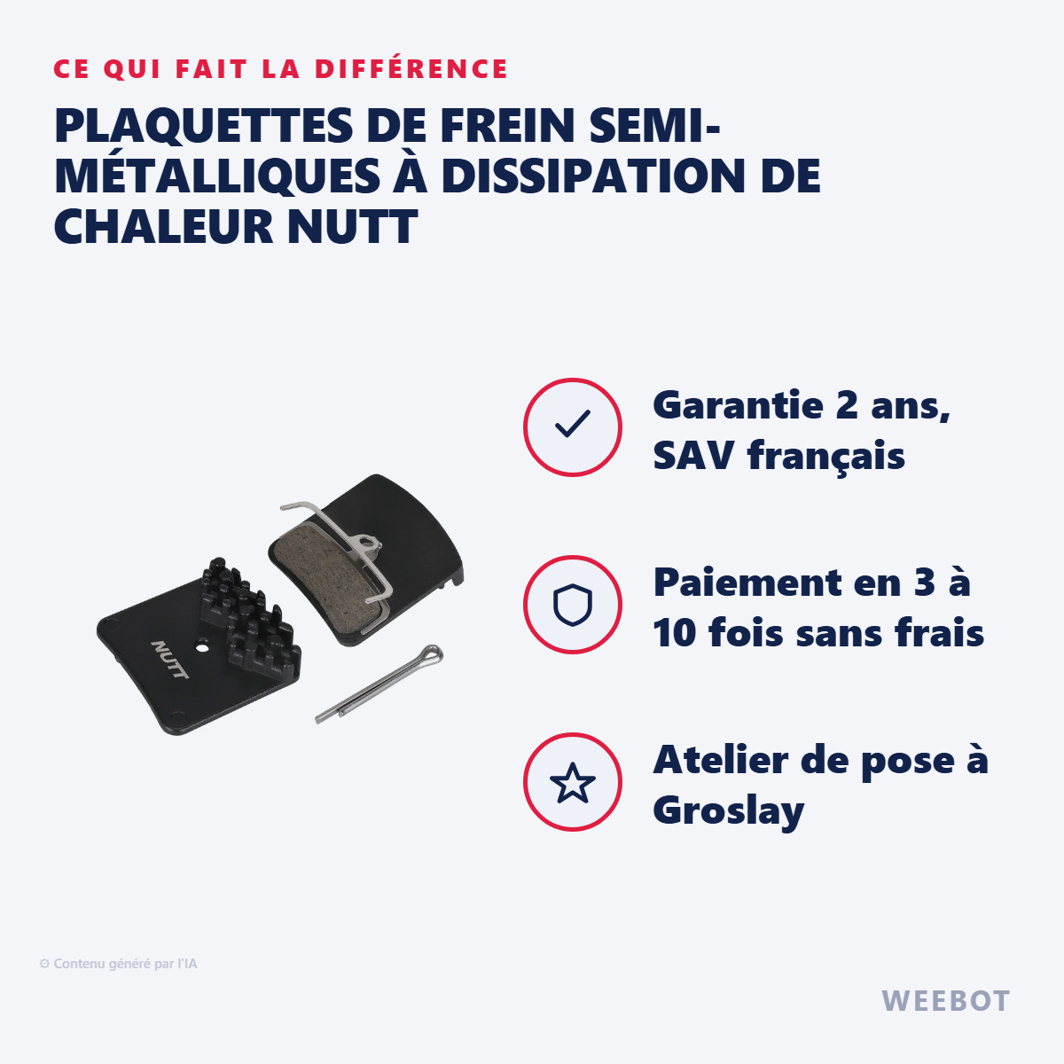Plaquettes de Frein Semi-Métalliques à Dissipation de Chaleur NUTT : les points forts