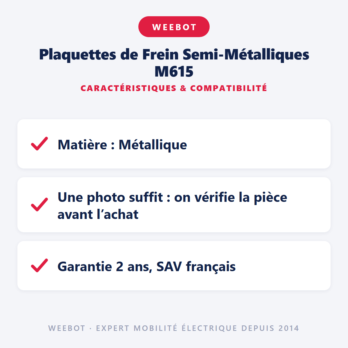 Plaquettes de Frein Semi-Métalliques M615 : caractéristiques et compatibilité