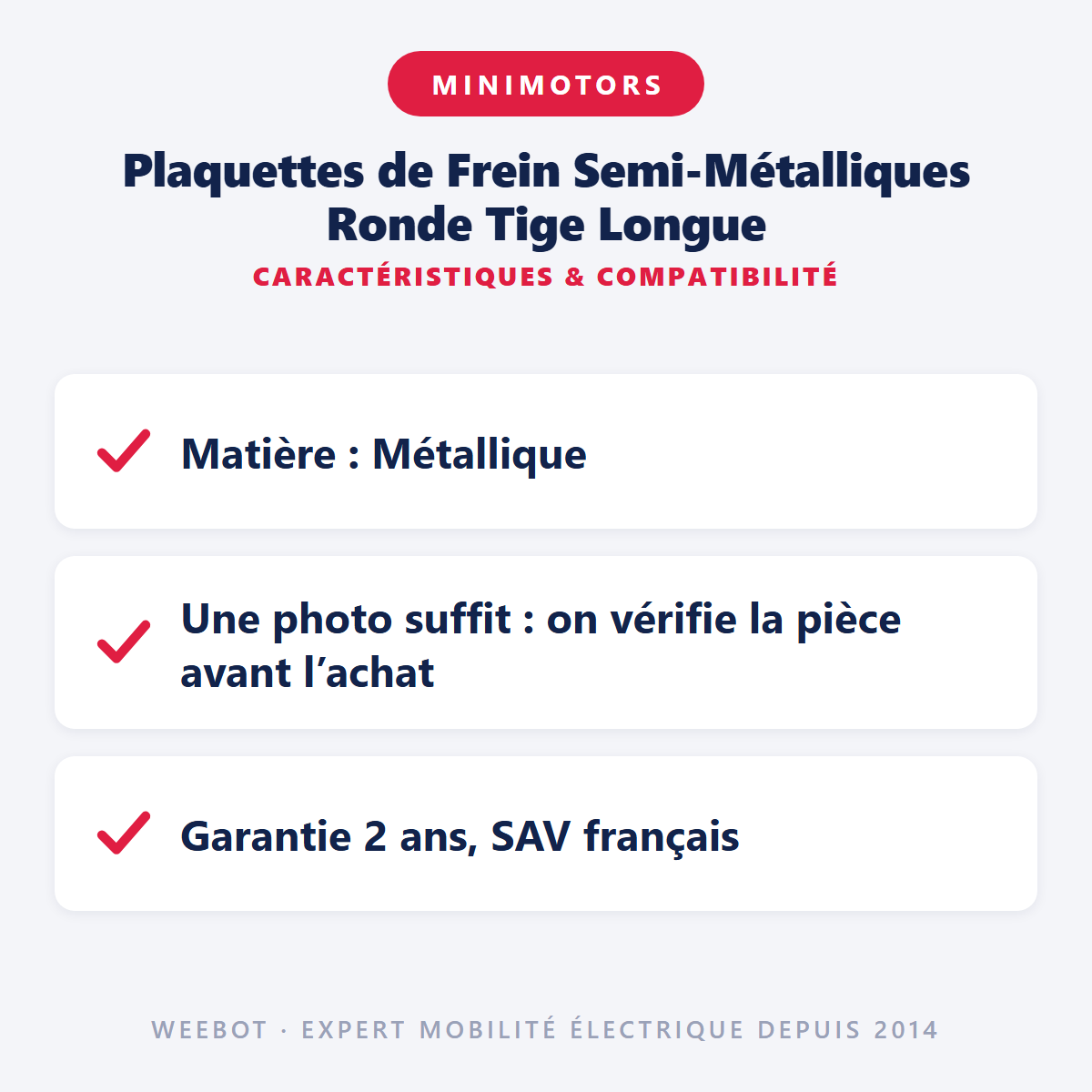 Plaquettes de Frein Semi-Métalliques Ronde Tige Longue : caractéristiques et compatibilité