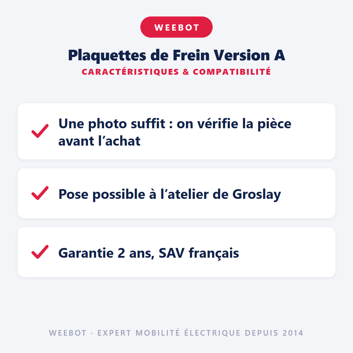 Plaquettes de Frein Version A : caractéristiques et compatibilité