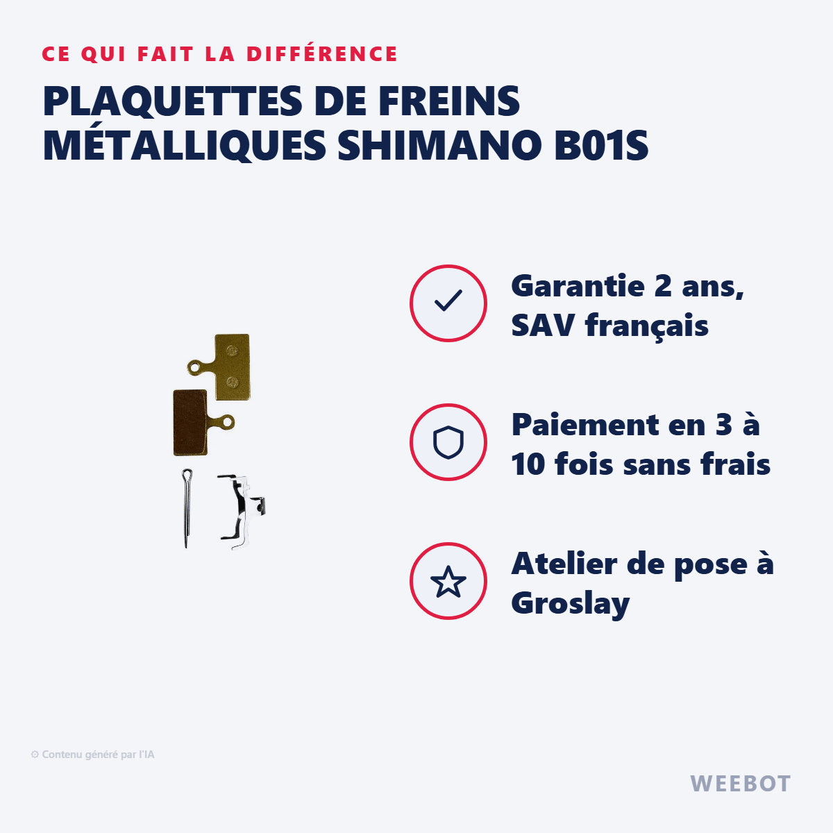Plaquettes de Freins Métalliques Shimano B01S pour Trottinette Électrique - Weebot
