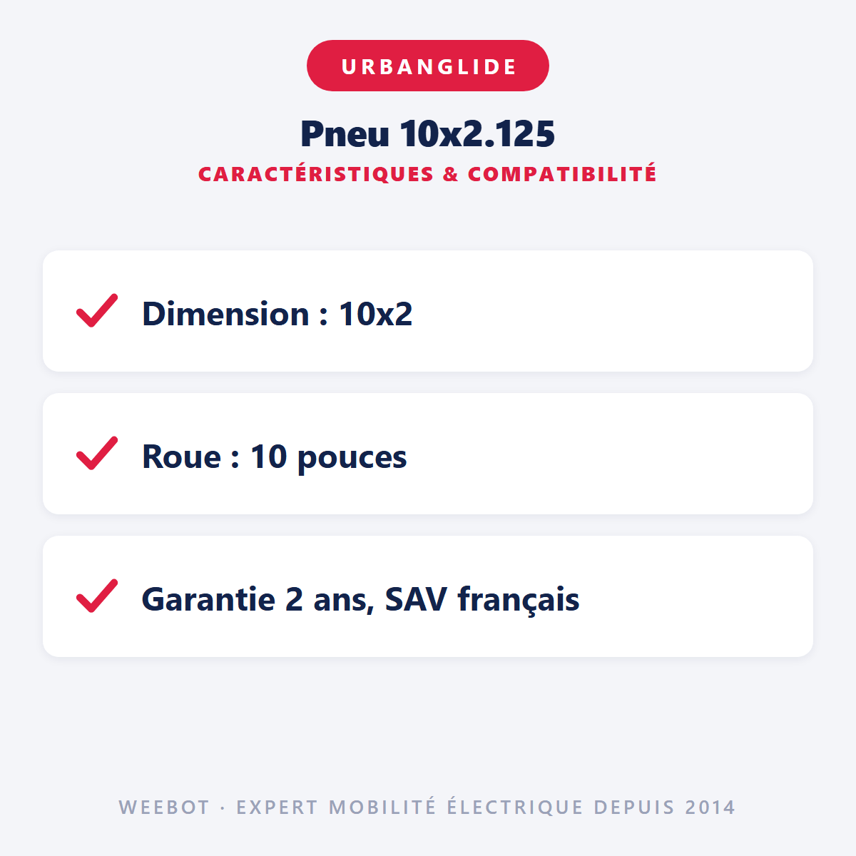 Pneu 10x2.125 pour Trottinette Électrique UrbanGlide Ride 100 Pro Augment ES210 - Weebot