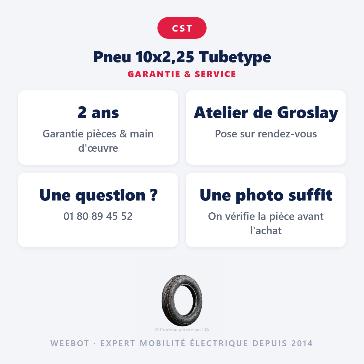 Pneu 10x2,25 Tubetype : garantie 2 ans et service après-vente