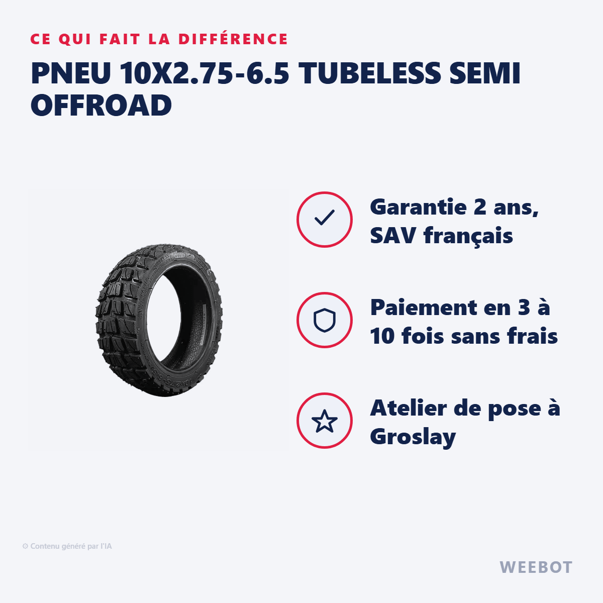 Pneu 10x2.75-6.5 Tubeless Semi Offroad pour Trottinette Électrique Speedway 5 Dt3 Urbanglide E-Cross - Weebot