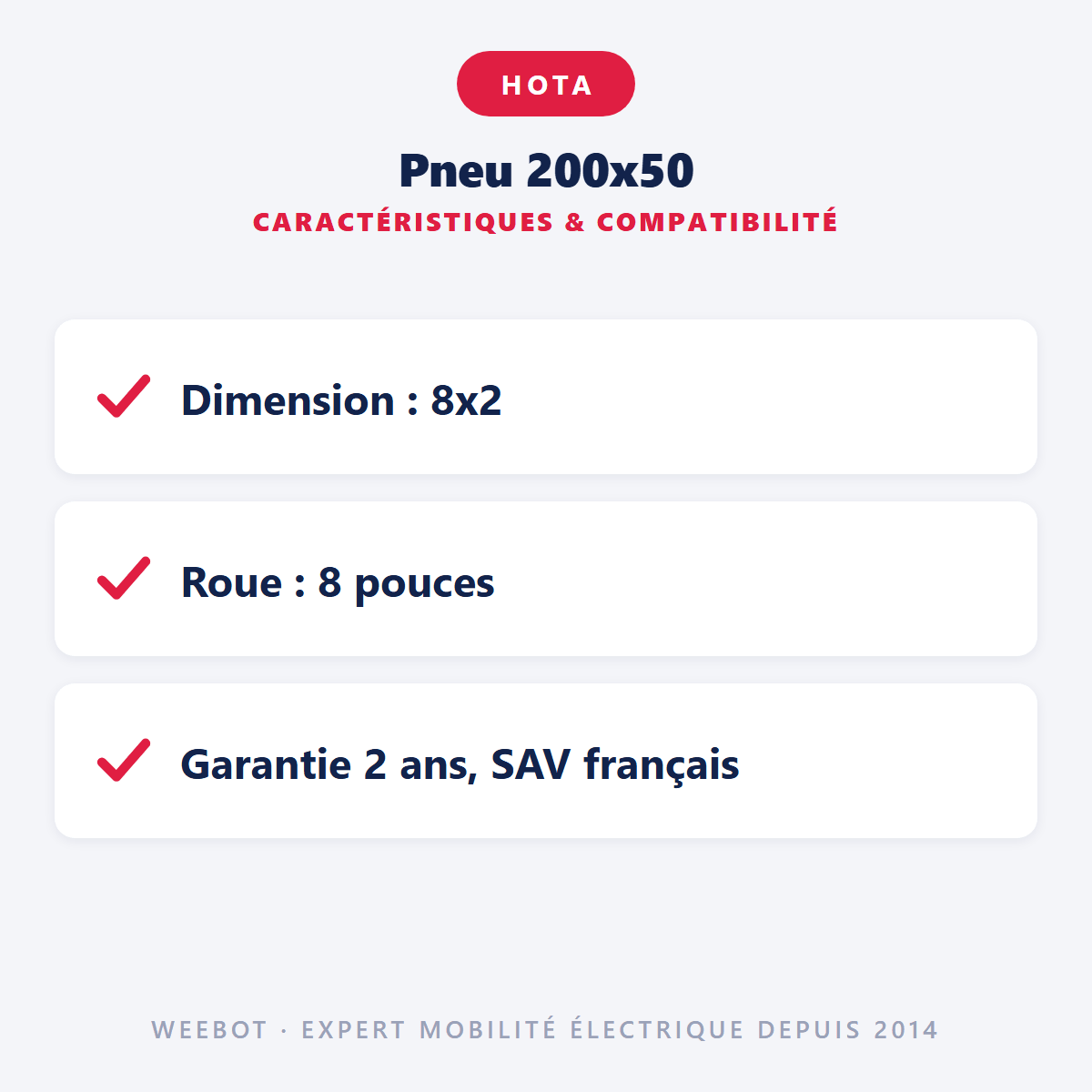 Pneu 200x50 (8x2) pour Trottinette Électrique E-Road Ciwo - Weebot