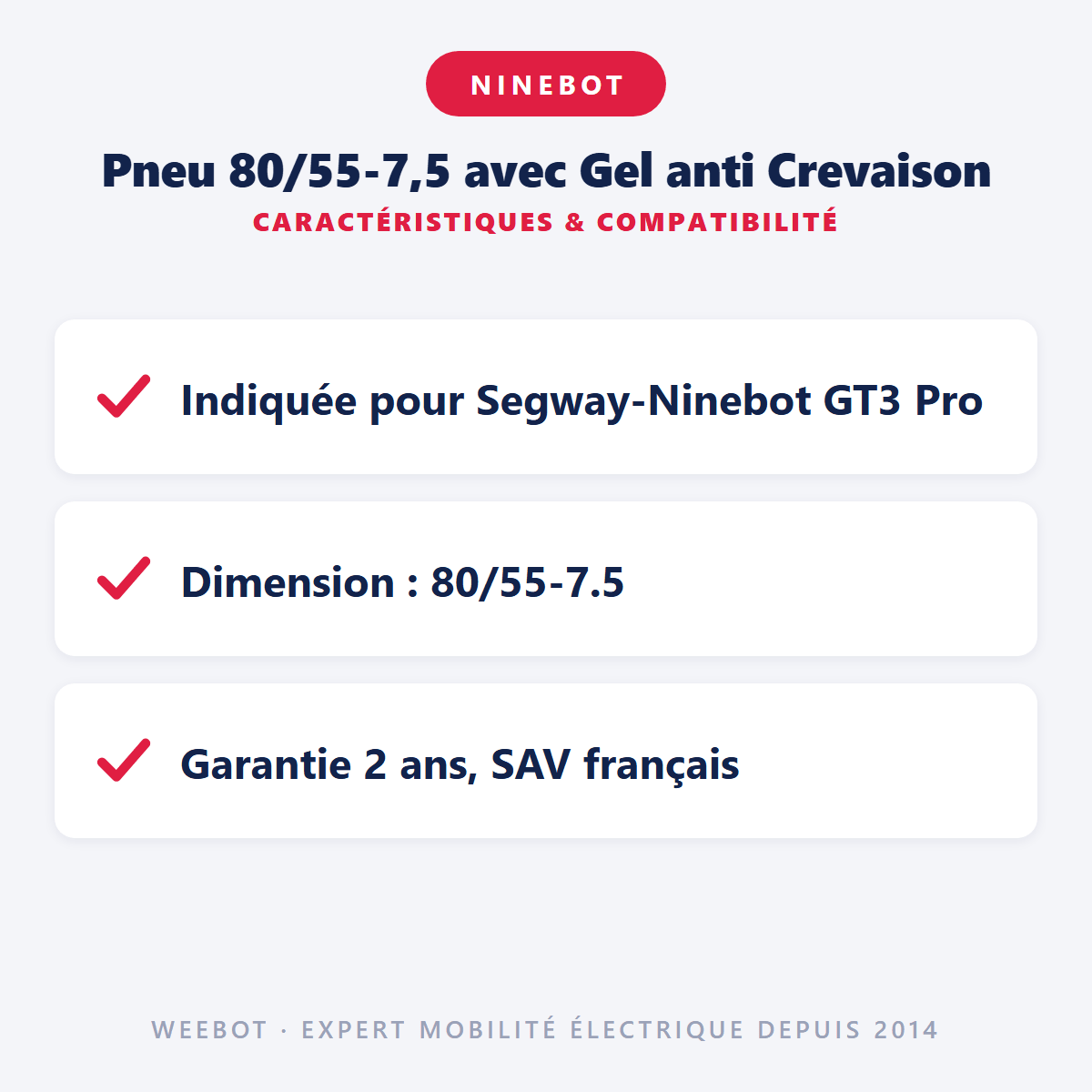 Pneu 80/55-7,5 avec Gel anti Crevaison pour Trottinette Électrique Segway GT3 Pro - Weebot