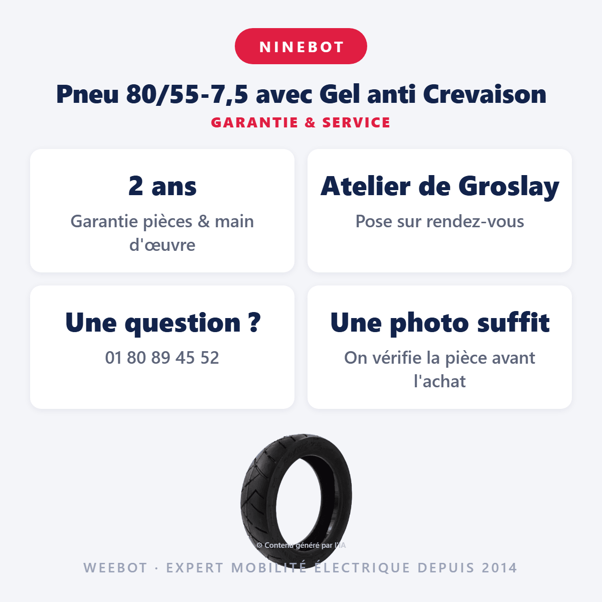 Pneu 80/55-7,5 avec Gel anti Crevaison pour Trottinette Électrique Segway GT3 Pro - Weebot