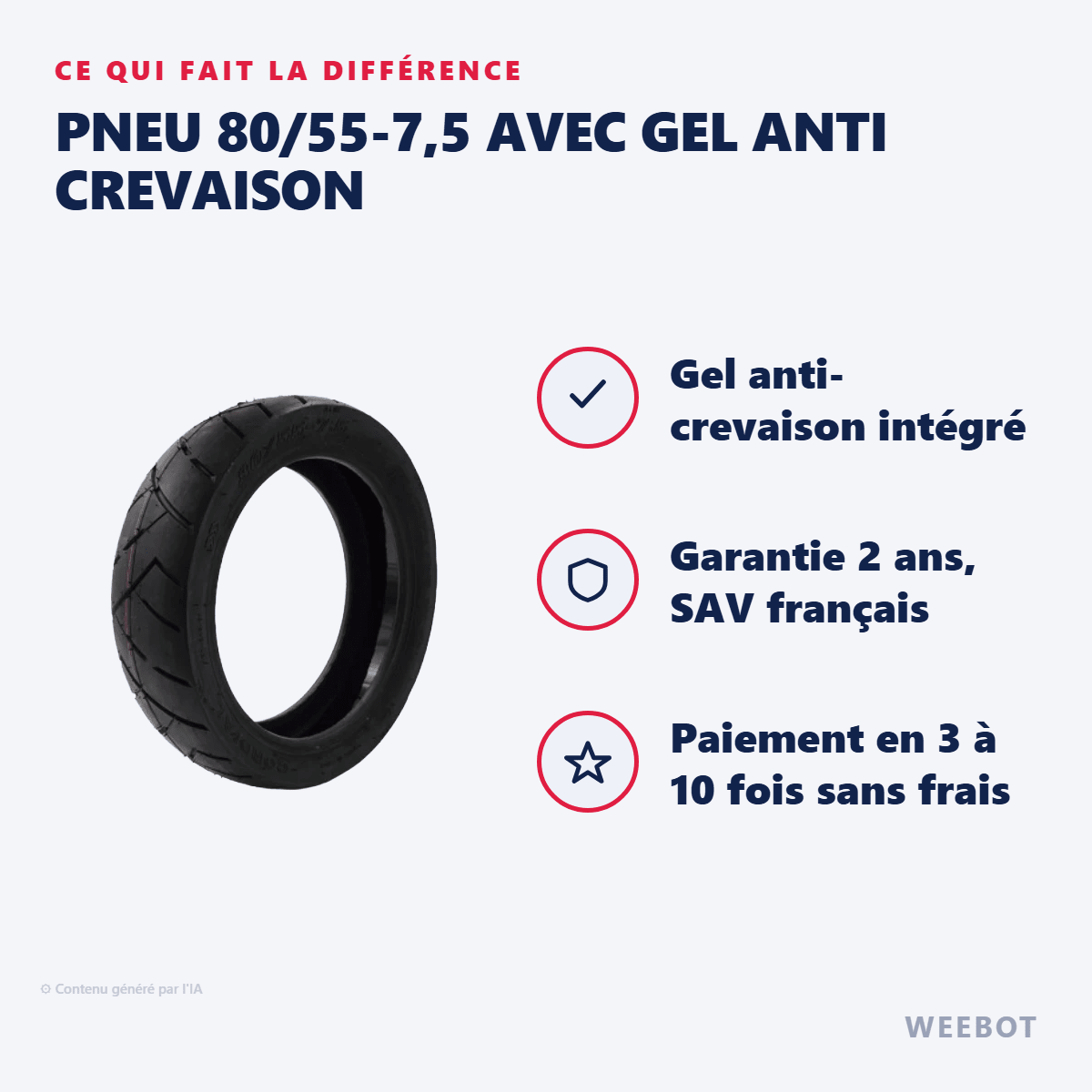 Pneu 80/55-7,5 avec Gel anti Crevaison pour Trottinette Électrique Segway GT3 Pro - Weebot