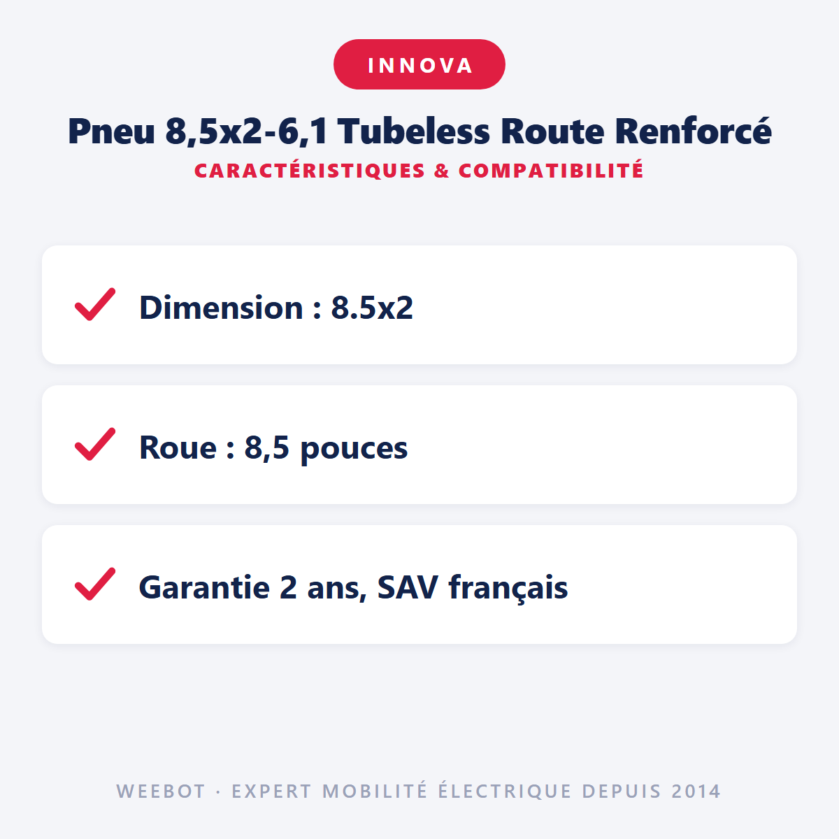 Pneu 8,5x2-6,1 Tubeless Route Renforcé : caractéristiques et compatibilité