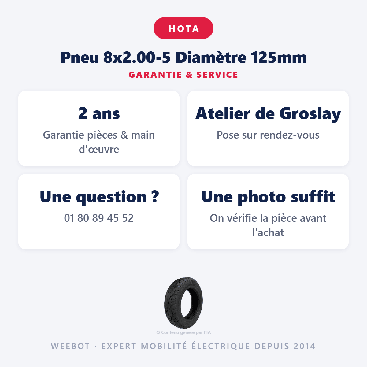 Pneu 8x2.00-5 Diamètre 125mm pour Trottinette Électrique - Weebot