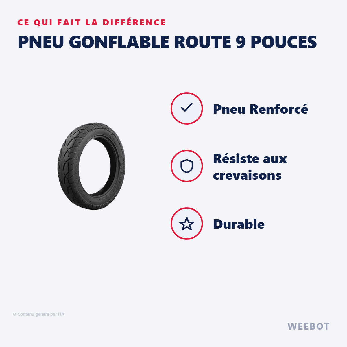 Pneu Gonflable Route 9 pouces (9X2.00-6) pour Trottinette Electrique Ninebot E22E, E25E, E45E - Weebot