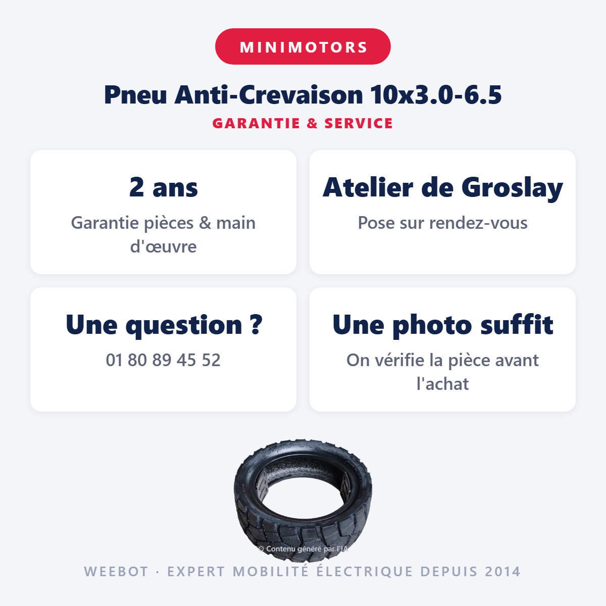 Pneu Anti-Crevaison 10x3.0-6.5 : garantie 2 ans et service après-vente