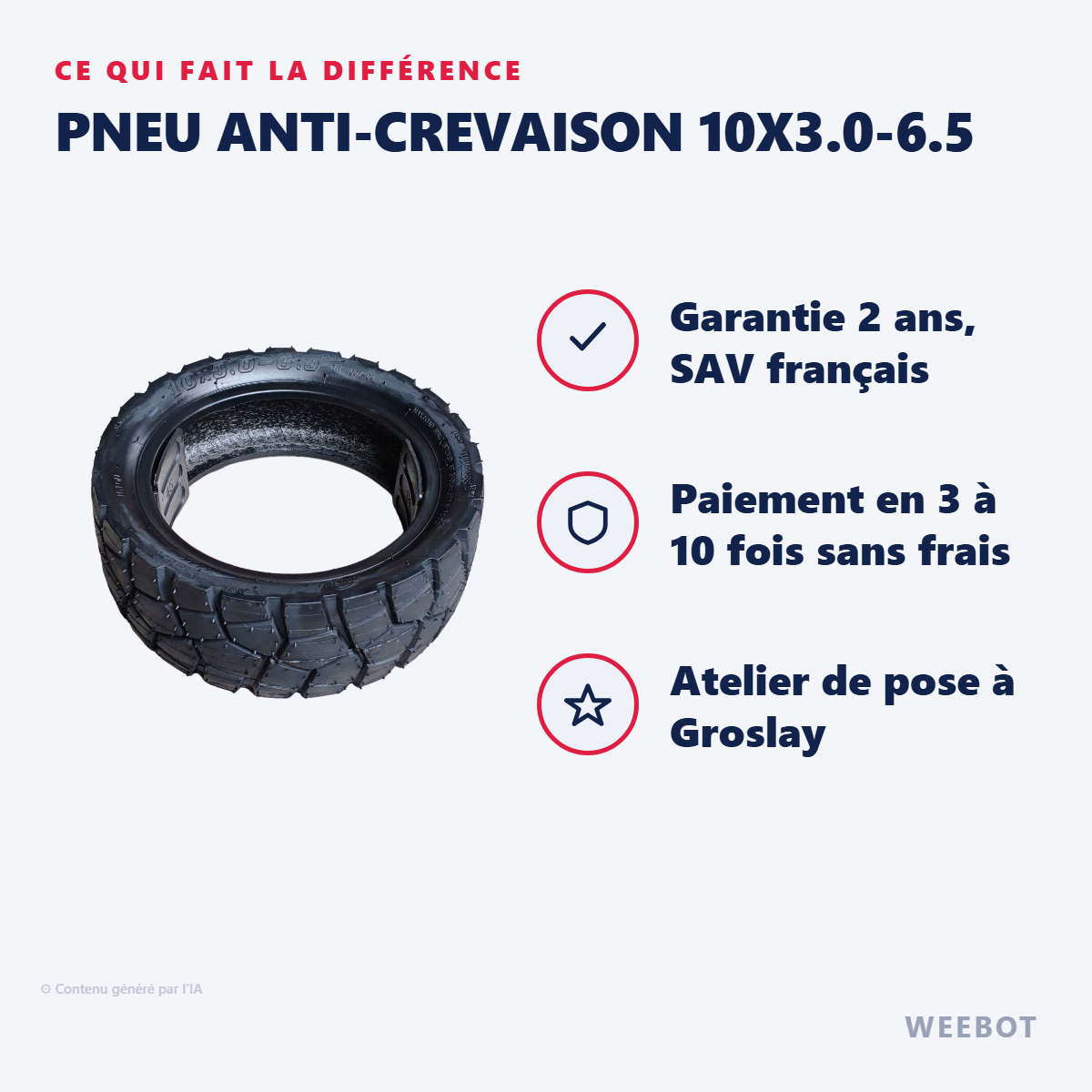 Pneu Anti-Crevaison 10x3.0-6.5 : les points forts