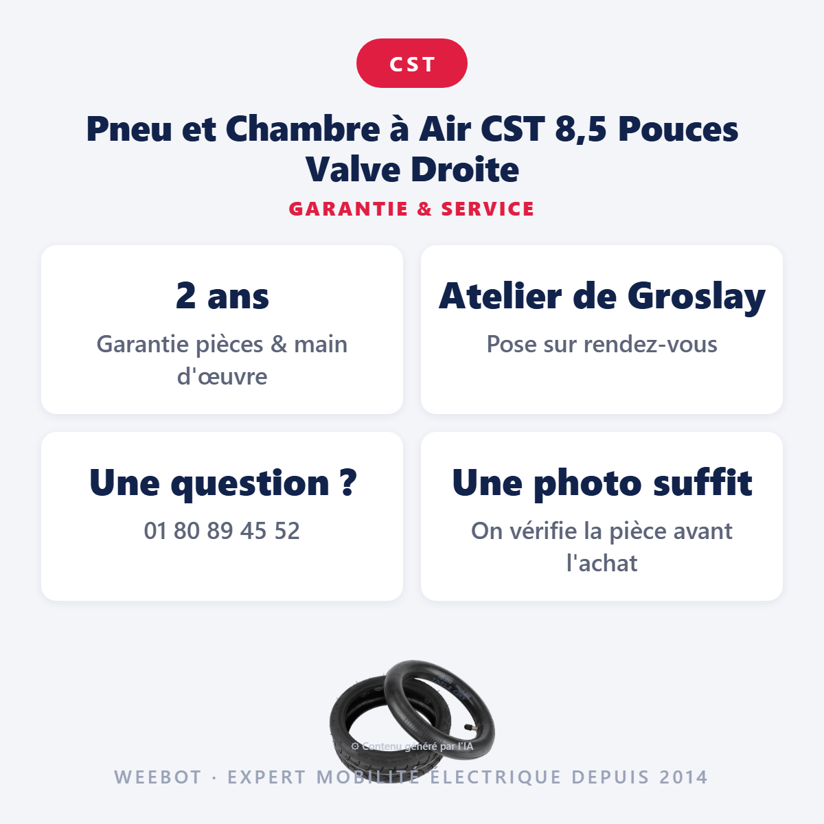 Pneu et Chambre à Air CST 8,5 Pouces Valve Droite : garantie 2 ans et service après-vente