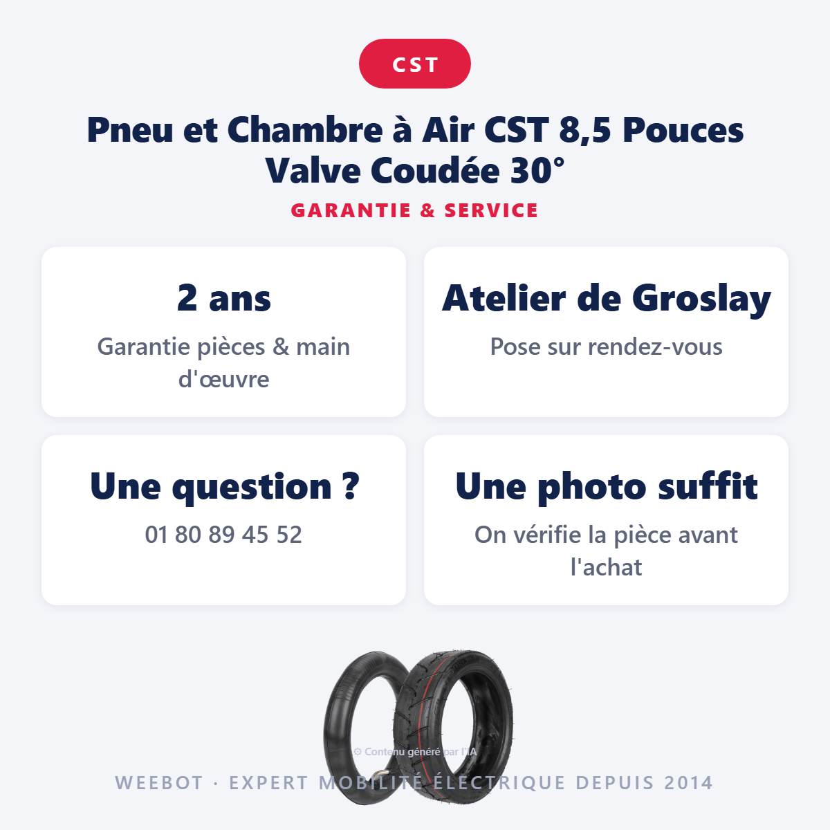 Pneu et Chambre à Air CST 8,5 Pouces Valve Coudée 30° : garantie 2 ans et service après-vente