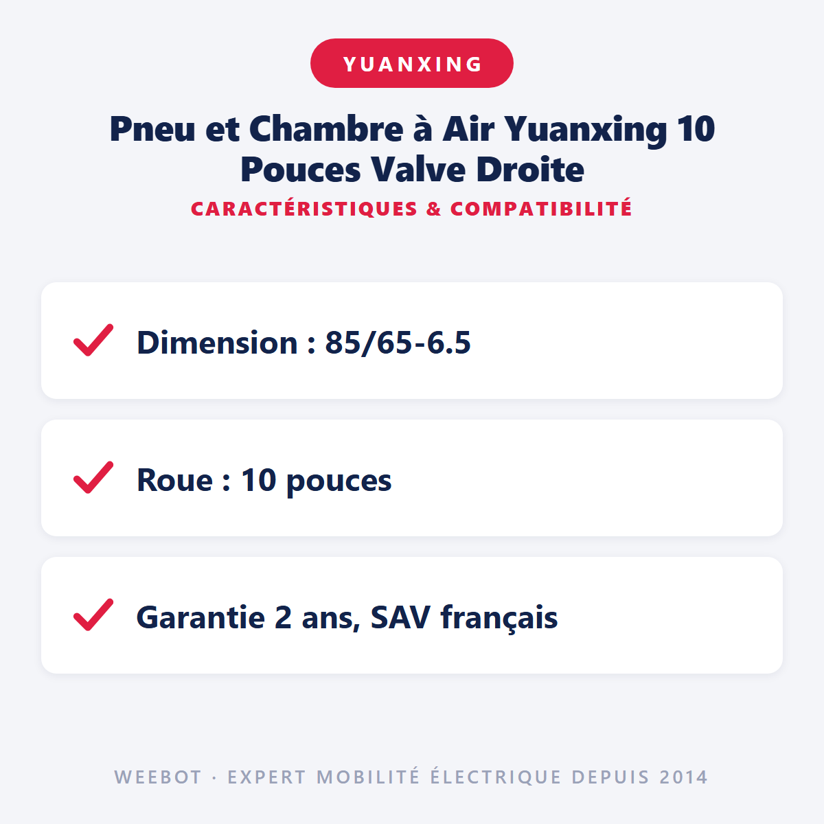 Pneu et Chambre à Air Yuanxing 10 Pouces Valve Droite : caractéristiques et compatibilité