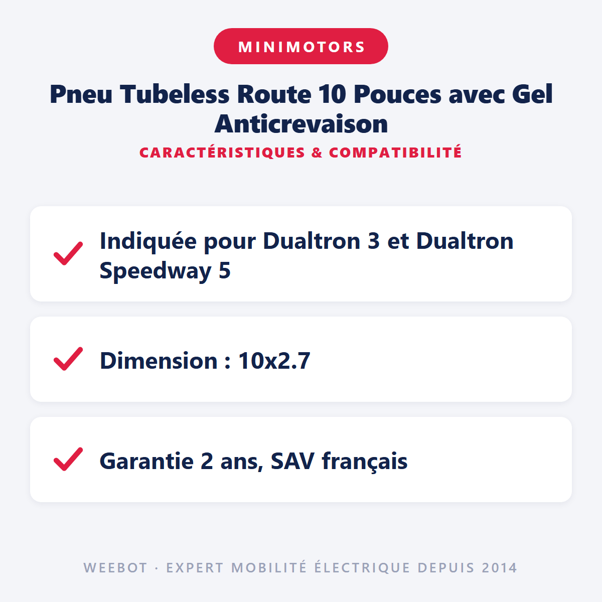 Pneu Tubeless Route 10 Pouces (10x2,7-6,5) avec Gel Anticrevaison pour Trottinette Électrique Speedway 5 et Dualtron 3 - Weebot
